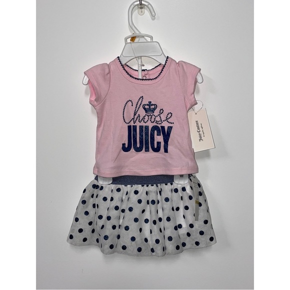 NWT Juicy Couture Baby 2 Piece Set Skort T-Shirt Pink & Blue Sparkle Size 0/3M - Picture 1 of 4